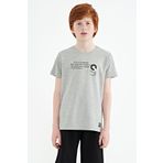 Gri Melanj Baskı Detaylı O Yaka Standart Kalıp Erkek Çocuk T-Shirt - 11145