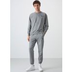 Gri Melanj Casual O Yaka Lastik Paça Pamuklu Erkek Oversize Eşofman Takımı - 85120