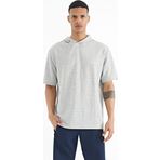 Gri Melanj Kapüşonlu Kol Etiket Detaylı Oversize Erkek T-shirt - 88179