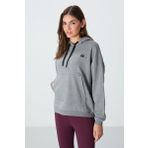 Gri Melanj Kompakt Pamuklu Kalın Pürüzsüz Dokulu Kapüşonlu Oversize Fit Kadın Sweatshirt - 97291
