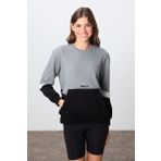 Gri Melanj Kompakt Pamuklu Kalın Pürüzsüz Dokulu O Yaka Oversize Fit Kadın Sweatshirt - 97289