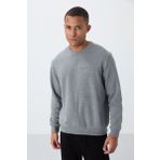 Gri Melanj Kompakt Pamuklu Kalın Pürüzsüz Dokulu O Yaka Standart Fit Erkek Sweatshirt -88405