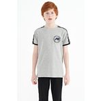 Gri Melanj Omuz Baskı Detaylı Standart Kalıp O Yaka Erkek Çocuk T-Shirt - 11121