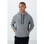 Gri Melanj Pamuklu Kalın İçi Tüylü Yumuşak Dokulu Comfort Fit Nakışlı Erkek Sweatshirt - 88419