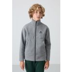Gri Melanj Pamuklu Kalın İçi Tüylü Yumuşak Dokulu Standart Fit Nakışlı Erkek Çocuk Sweatshirt - 11245