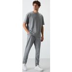 Gri Melanj Pamuklu Kalın Yumuşak Dokulu Oversize Fit Basic Erkek Eşofman Takım - 85251