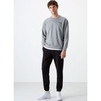 Gri Melanj - Siyah Casual O Yaka Lastik Paça Pamuklu Erkek Oversize Eşofman Takımı - 85120