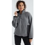 Gri Melanj Yarım Fermuar Etek Ucu Büzgülü Dik Yaka Oversize Kadın Polar Sweatshirt - 97236