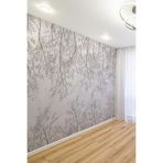Gri Mermer Desenli İnce Dal ve Yaprak Motifli Tekstil Duvar Kağıdı, 150 x 100