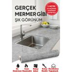 Gri Mermer Desenli Kendinden Yapışkanlı Su Geçirmez Tezgah Kaplama Folyo – Parlak Yüzey 60x500 CM