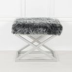 Gri Metal Ayaklı Füme Peluş Puf