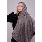 Gri Mini Yazı Detay Twill İpek Eşarp