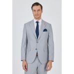 Gri Mono Yaka Desenli Astarlı Çift Yırtmaç Esnek 6 Drop Comfort Fit Classic Takım Elbise 1001250161 - 58