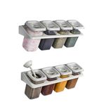 Gri mor Life 8 Li Etiketli Standlı Kilitli Kaşıklı Kendinden Yapışkanlı Kare Baharatlık Takımı 400 ML-Bej