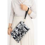 GRI MOR TEKSTIL Kadın Desenli Clutch Portföy Çanta