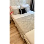 Gri Nakış Işlemeli Yatak Runner Set Çift Kişilik Bohem Yatak Örtüsü - 80 x 220 cm
