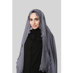 Gri Namaz Başörtüsü Şal Şifon Güpürlü 202106_15