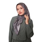 Gri Noktalı Daireler Bask. Twill İpek Eşarp