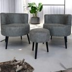 Gri Nubuk Kumaş Çay Seti Ikili Koltuk Berjer ve Puf Takımı (Salon, Balkon, Ofis) 3'lü Takım