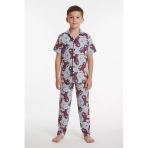 Gri Örümcek Adam Baskılı Erkek Çocuk Düğmeli Pijama Takımı 24010
