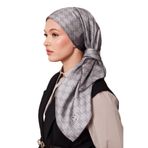 Gri Petek Desen Twill İpek Eşarp