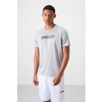 Gri Polyester Nefes Alan Dokulu İnce Esnek Standart Fit Erkek Performans T-Shirt - 88385
