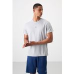 Gri Polyester Nefes Alan Dokulu İnce Esnek Standart Fit Erkek Performans T-Shirt - 88390