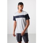 Gri Polyester Nefes Alan Dokulu İnce Esnek Standart Fit Erkek Performans T-Shirt - 88396