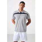 Gri Polyester Nefes Alan Dokulu İnce Esnek Standart Fit Polo Yaka Erkek Performans T-Shirt - 88392