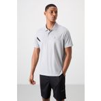 Gri Polyester Nefes Alan Dokulu İnce Esnek Standart Fit Polo Yaka Erkek Performans T-Shirt - 88402