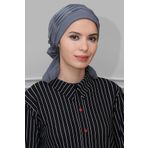 Gri Pratik Hazır Geçmeli Tesettür Bone Sandy Kumaş İncili Pileli Nervürlü Güllü 1805_15