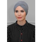 Gri Pratik Hazır Geçmeli Tesettür Bone Sandy Kumaş Üç Çapraz 1803_15
