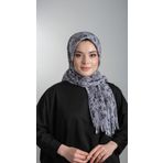 Gri Pratik Hazır Geçmeli Tesettür Eşarp Kesik Elyaf Piliseli Çiçek Desenli 1818D6_15