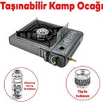 Gri Renk Taşınabilir Portatif Kamp Ocağı Tekli Tek Gözlü Kartuşlu Piknik Tüp Bağlantılı Gezi Ocak - 1