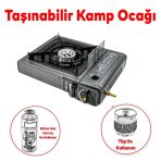 Gri Renk Taşınabilir Portatif Kamp Ocağı Tekli Tek Gözlü Kartuşlu Piknik Tüp Bağlantılı Gezi Ocak