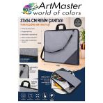 Gri Resim Çantası Kumaş 37X54 Cm 1 Adet Teknik Resim Dosya Çantası 35X50 Cm Askılı Bez Proje Çantası Fermuarlı Okul