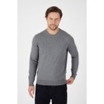 Gri Saf %100 Pamuk Erkek Bisiklet Yaka Triko Kazak - 3XL