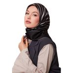 Gri Şerit Desenli Twill İpek Eşarp