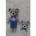 Gri Şık Ayıcık ve Çıngırak Amigurumi Organik Oyuncak