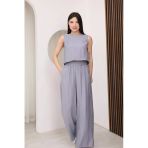 Gri Sırtı Çapraz Bağcıklı Crop Bluz & Yüksek Bel Palazzo Pantolon Alt Üst Takım