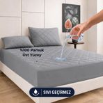 Gri Sıvı Geçirmez Alez - Tek-Çift Kişilk -%100 Pamuk- Kapitoneli Alez- Fitted(Yatağı Saran) Yatak Koruyucu Çarşaf(120x200)