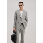 Gri Slim Fit Ekoseli Kruvaze Takım Elbise