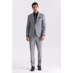 Gri Slim Fit Mono Yaka Yünlü Takım Elbise