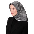 Gri Soyut Etnik Desen Twill İpek Eşarp
