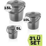 Gri Su Kovası / Temizlik Kovası Üçlü Set 5/10/15 Lt - Yeşil