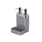 Gri Sünger Hazneli Mutfak Sıvı Sabunluk (300 Ml) ve Bulaşık Deterjanlık (500 Ml)
