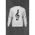 Gri Sweatshirt Sol Anahtarı Müzik Nota Es Gitar Saz Bağlama Baskılı Unisex Sweat Gri