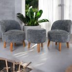 Gri Teddy Kumaş Çay Seti Ikili Koltuk Berjer ve Sandık Puf Takımı (Salon, Balkon, Ofis) 3'lü Takım