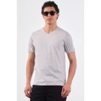 Gri V Yaka Pamuklu Düz Renk Slim Fit Erkek T-shirt