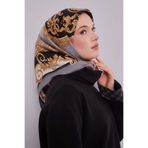 Gri Varak Desen Twill İpek Eşarp